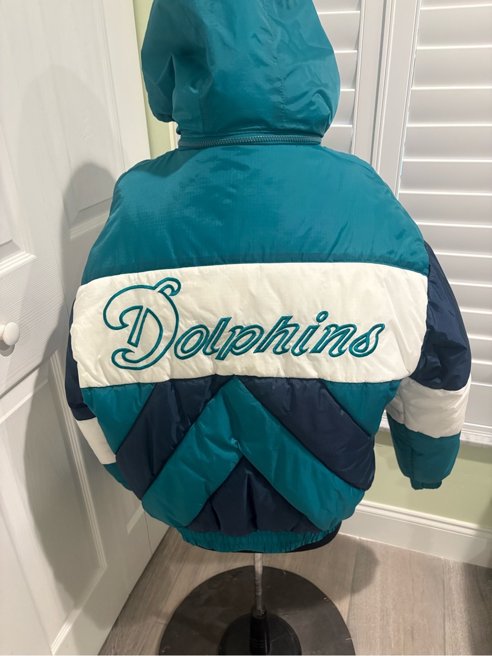 Miami Dolphins Teal & Navy Puffer Jacket with Hood